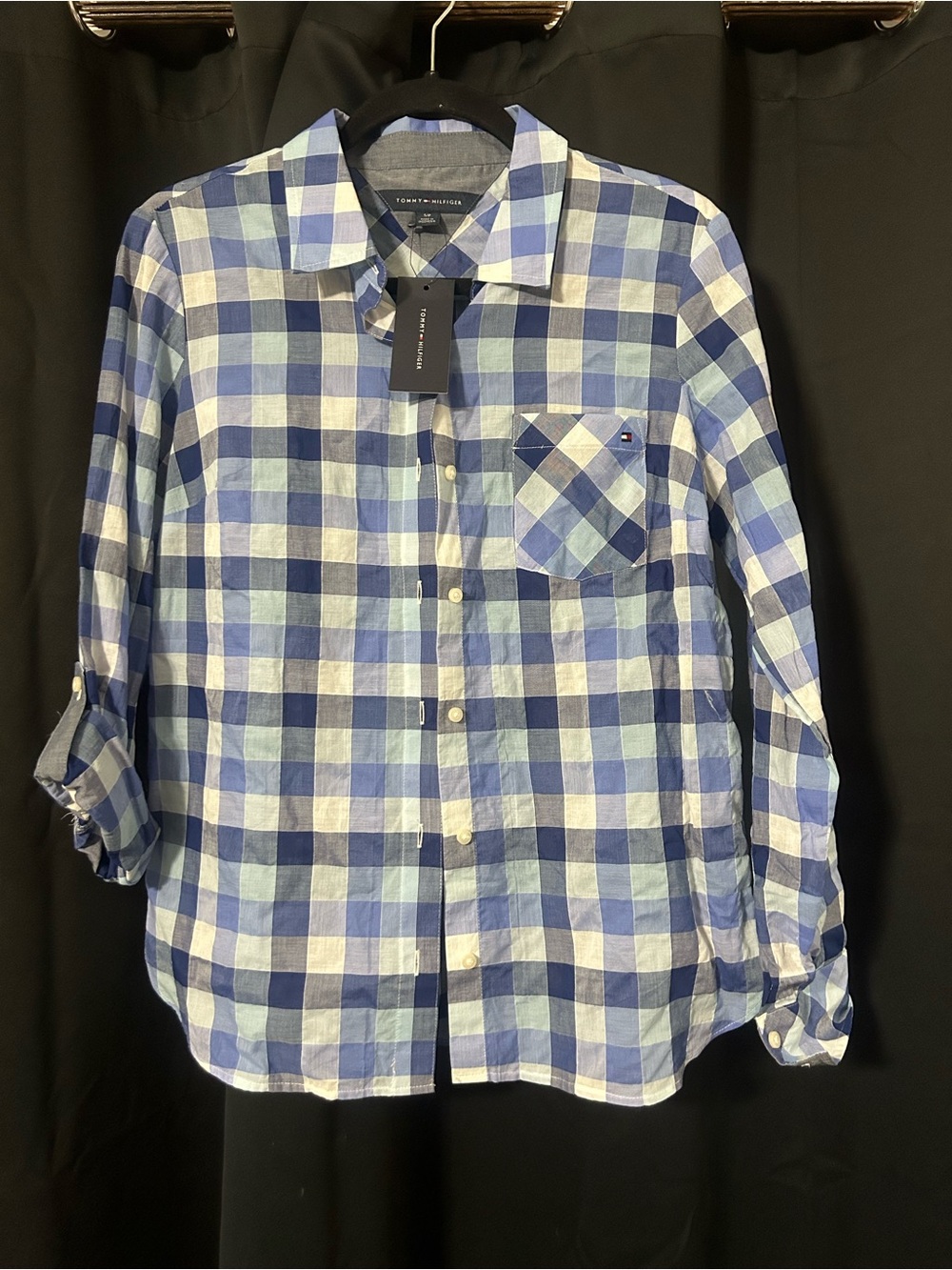 Tommy Hilfiger Blue Plaid Button-Up Shirt NEW - size S